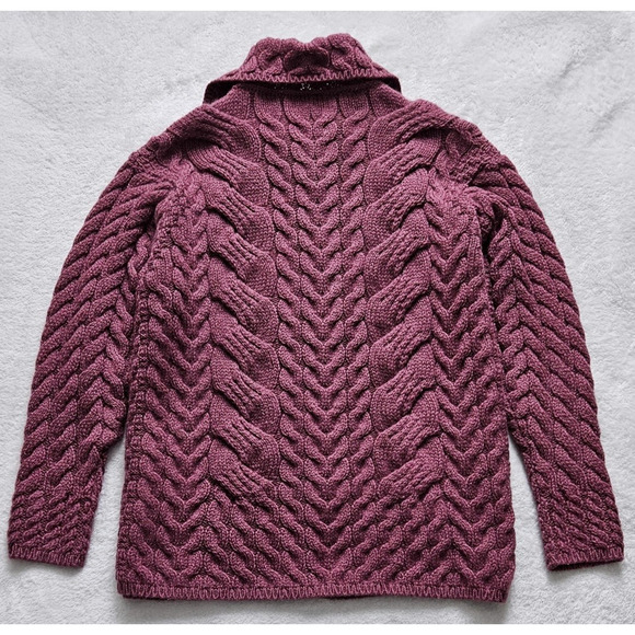 ARAN Woolen Mills IRELAND soft chunky merino-wool knit pocket sweater cardigan L - Picture 11 of 14